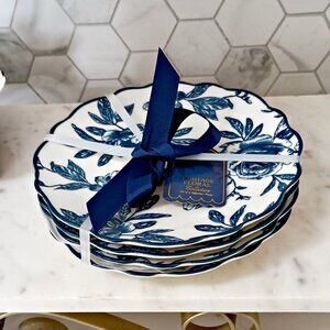 NEW! SET/4 FRENCH Cottage ROSES BLUE & WHITE TID BIT PLATES